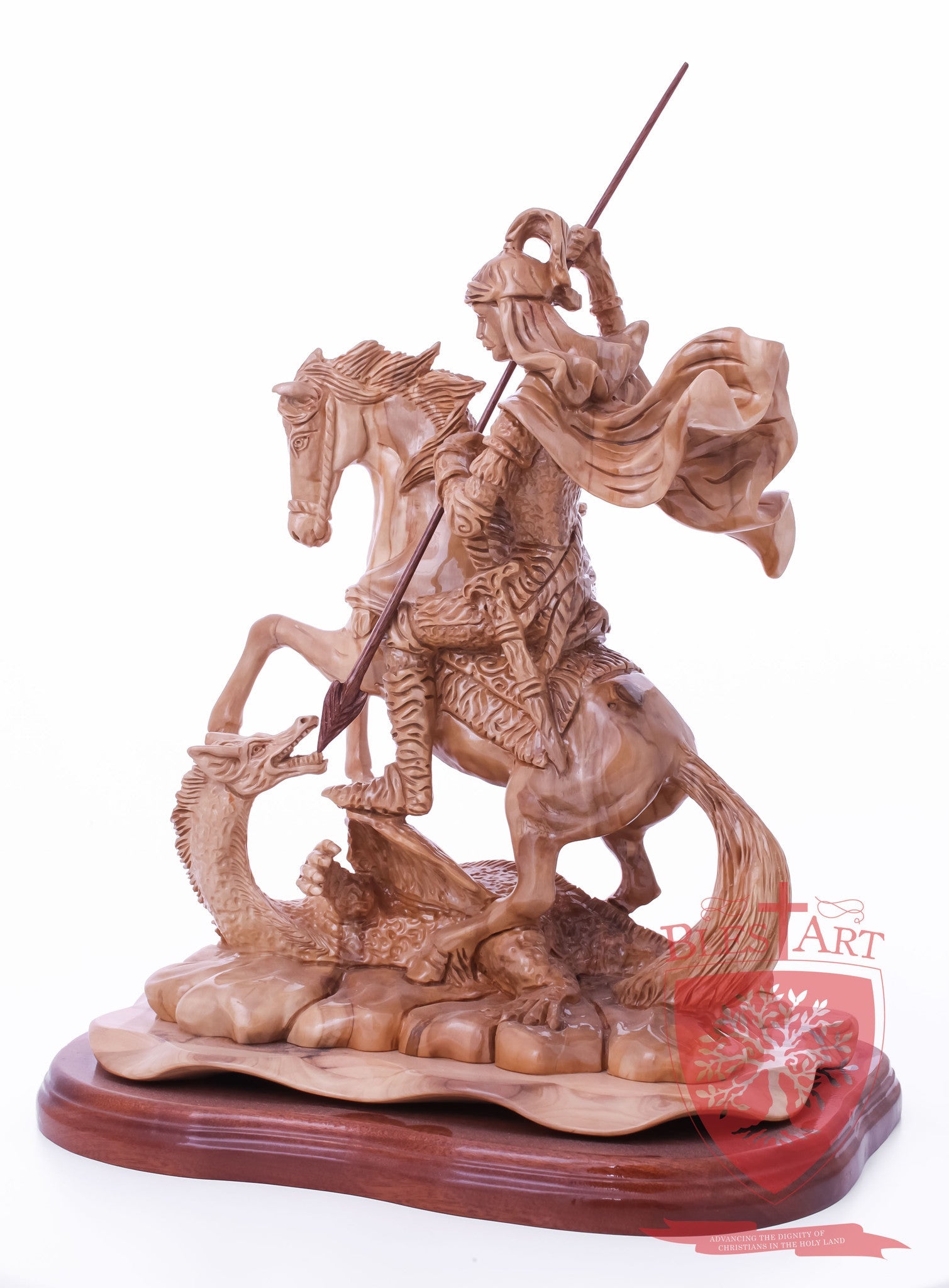 St. George defeating the dragon, Cathedral Quality, Size:  13.5" 10" 15"