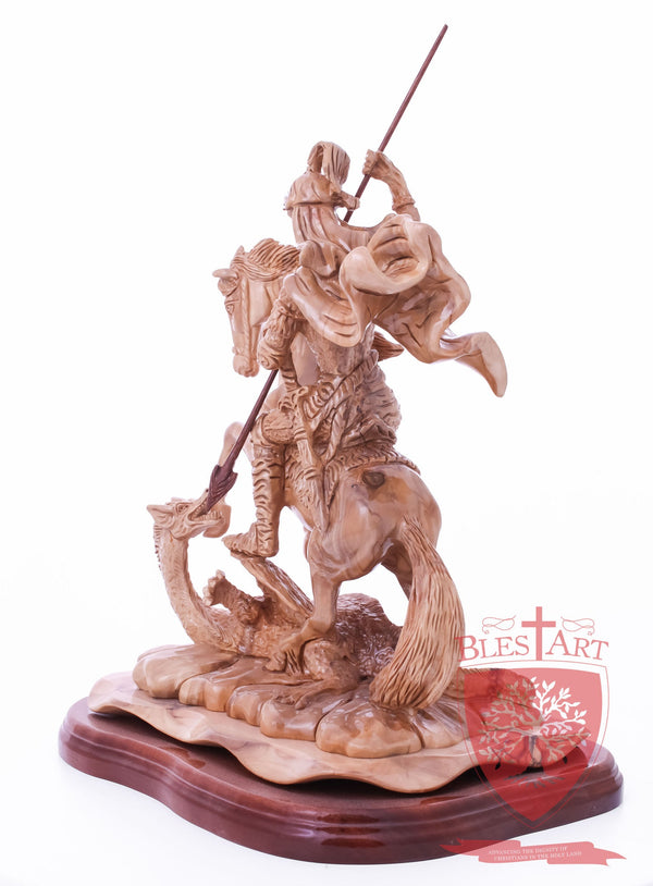 St. George defeating the dragon, Cathedral Quality, Size:  13.5" 10" 15"