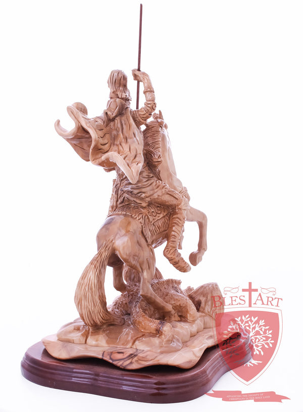 St. George defeating the dragon, Cathedral Quality, Size:  13.5" 10" 15"