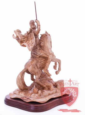 St. George defeating the dragon, Cathedral Quality, Size:  13.5" 10" 15"