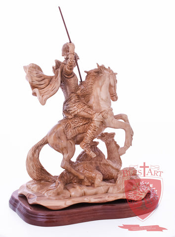 St. George defeating the dragon, Cathedral Quality, Size:  13.5" 10" 15"