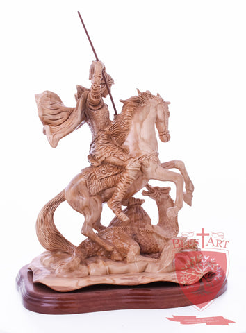 St. George defeating the dragon, Cathedral Quality, Size:  13.5" 10" 15"