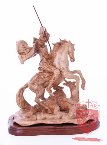 St. George defeating the dragon, Cathedral Quality, Size:  13.5" 10" 15"