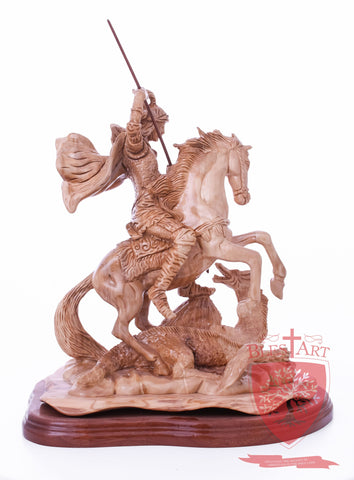 St. George defeating the dragon, Cathedral Quality, Size:  13.5" 10" 15"