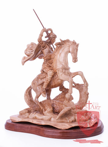 St. George defeating the dragon, Cathedral Quality, Size:  13.5" 10" 15"