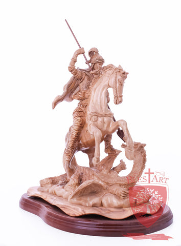 St. George defeating the dragon, Cathedral Quality, Size:  13.5" 10" 15"