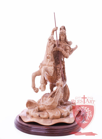 St. George defeating the dragon, Cathedral Quality, Size:  13.5" 10" 15"