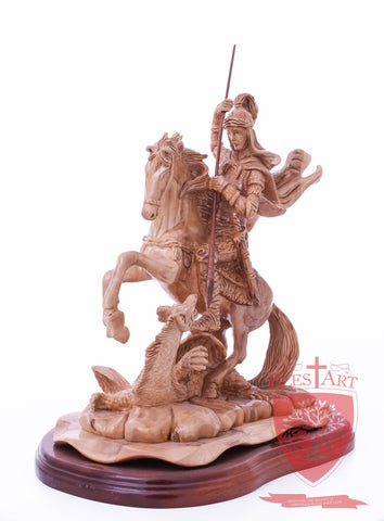 St. George defeating the dragon, Cathedral Quality, Size:  13.5" 10" 15"