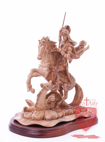 St. George defeating the dragon, Cathedral Quality, Size:  13.5" 10" 15"