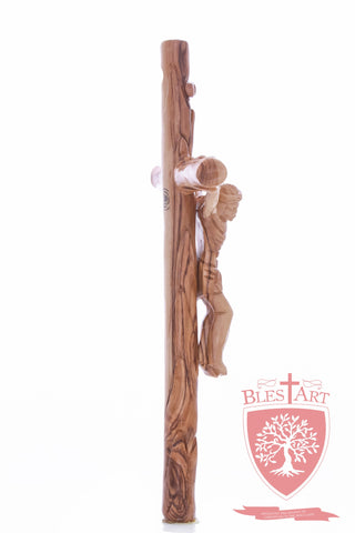 Latin Cross, with a hand Carved body, Size: 14"/ 35 cm