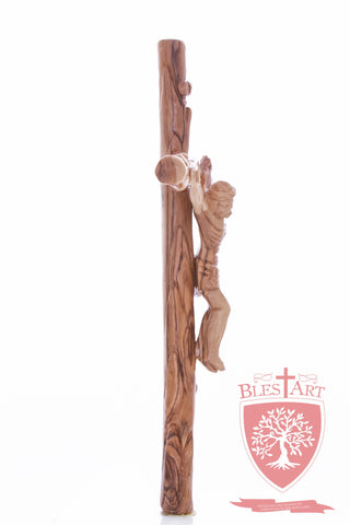 Latin Cross, with a hand Carved body, Size: 14"/ 35 cm