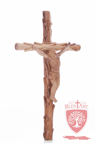 Latin Cross, with a hand Carved body, Size: 14"/ 35 cm