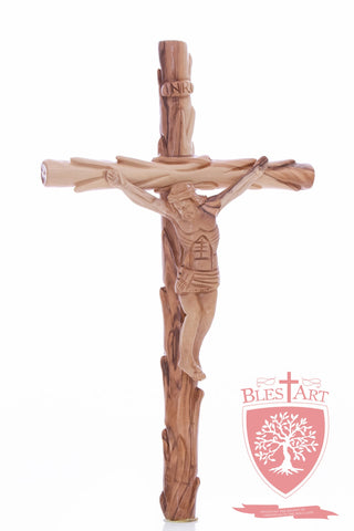 Latin Cross, with a hand Carved body, Size: 14"/ 35 cm