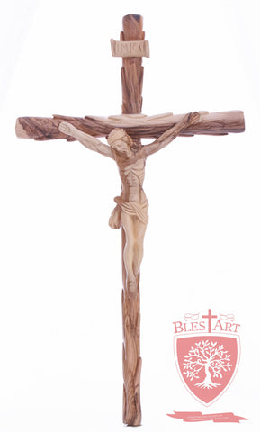 Latin Cross, with a hand Carved body, Size: 19.5"/ 49 cm