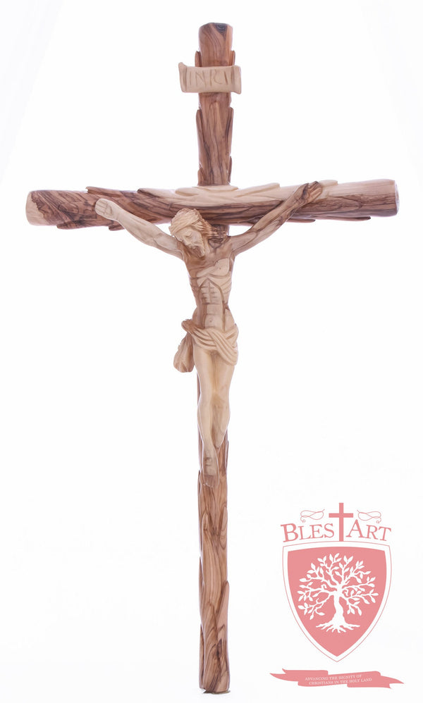 Latin Cross, with a hand Carved body, Size: 19.5"/ 49 cm