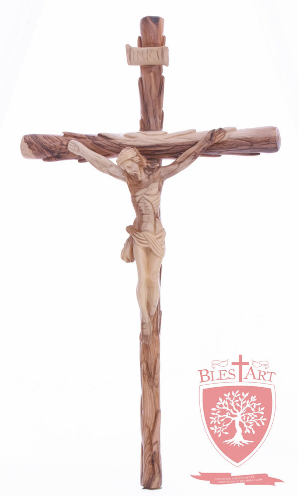 Latin Cross, with a hand Carved body, Size: 19.5"/ 49 cm