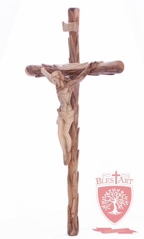 Latin Cross, with a hand Carved body, Size: 19.5"/ 49 cm