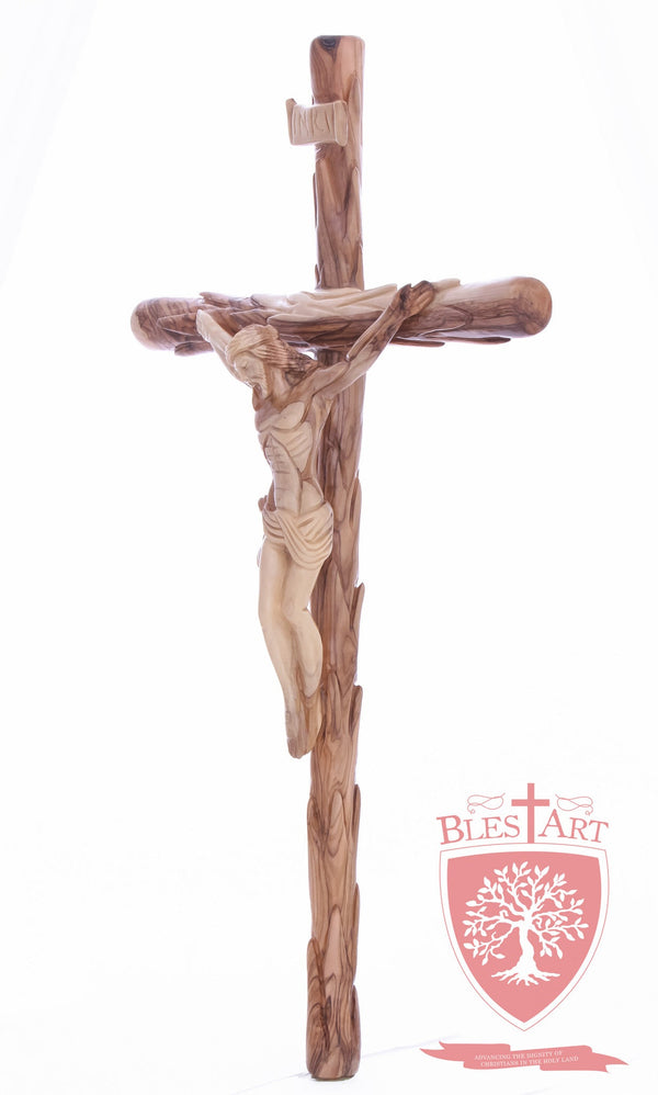 Latin Cross, with a hand Carved body, Size: 19.5"/ 49 cm