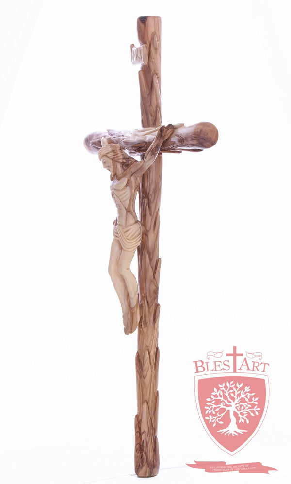 Latin Cross, with a hand Carved body, Size: 19.5"/ 49 cm