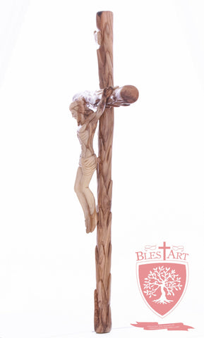 Latin Cross, with a hand Carved body, Size: 19.5"/ 49 cm