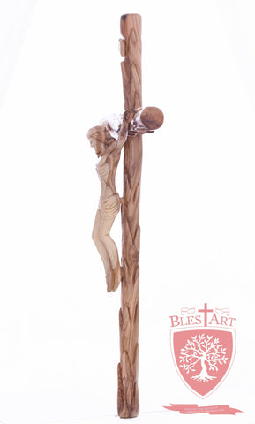 Latin Cross, with a hand Carved body, Size: 19.5"/ 49 cm