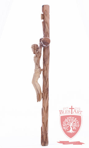 Latin Cross, with a hand Carved body, Size: 19.5"/ 49 cm