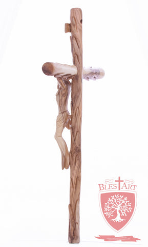 Latin Cross, with a hand Carved body, Size: 19.5"/ 49 cm