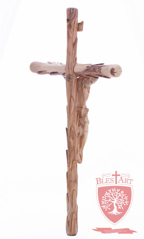 Latin Cross, with a hand Carved body, Size: 19.5"/ 49 cm