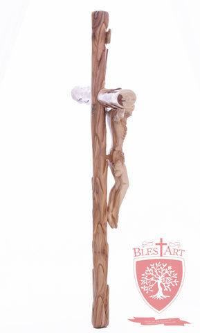 Latin Cross, with a hand Carved body, Size: 19.5"/ 49 cm