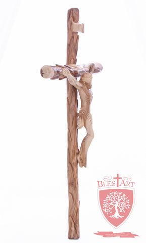 Latin Cross, with a hand Carved body, Size: 19.5"/ 49 cm