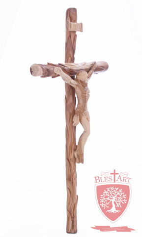 Latin Cross, with a hand Carved body, Size: 19.5"/ 49 cm