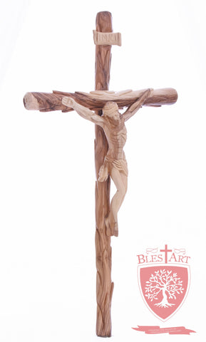 Latin Cross, with a hand Carved body, Size: 19.5"/ 49 cm