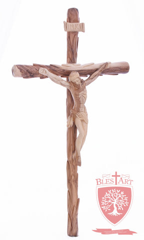 Latin Cross, with a hand Carved body, Size: 19.5"/ 49 cm