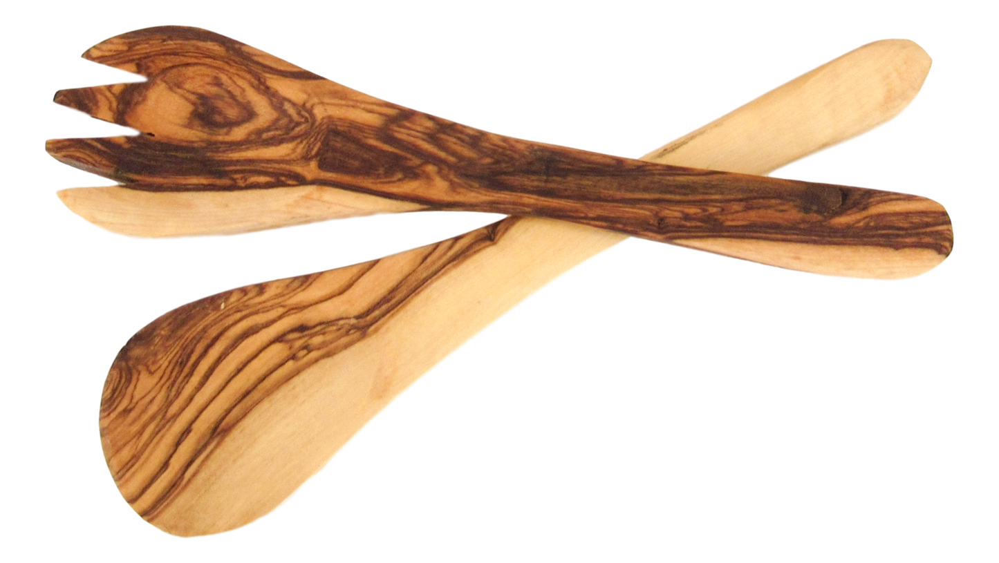 Olive wood plate with Fork and a spoon. The spoon and the fork can be bought separately