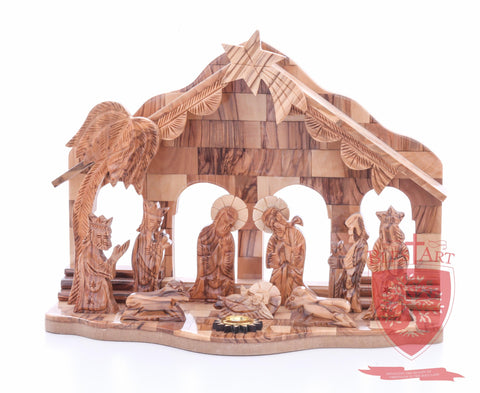 Nativity Set, with 2-D figures and Incense from the tomb of jesus. Size: 10" 5" 7.5"