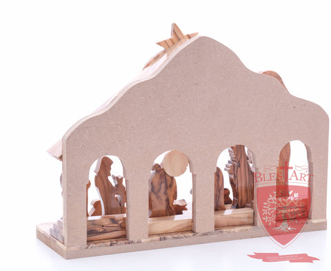 Nativity Set, with 2-D figures and Incense from the tomb of jesus. Size: 10" 5" 7.5"