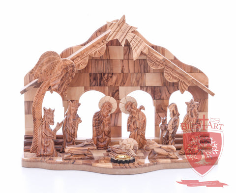 Nativity Set, with 2-D figures and Incense from the tomb of jesus. Size: 10" 5" 7.5"