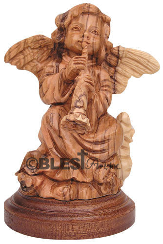 Angel Playing Trumpet, Mahogany Base - Blest Art, Inc. 