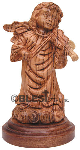 Angel Playing Violin, Mahogany Base - Blest Art, Inc. 