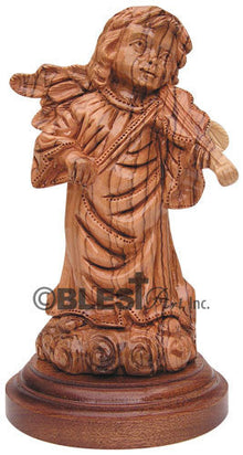 Angel Playing Violin, Mahogany Base - Blest Art, Inc. 