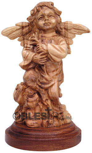 Angel with Flowers, Mahogany Base - Blest Art, Inc. 