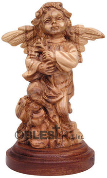 Angel with Flowers, Mahogany Base - Blest Art, Inc. 