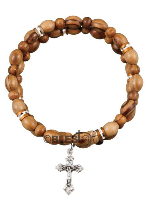 Bracelet, Snake Style, Olive Wood with different attchments, 2.4" / 6 cm