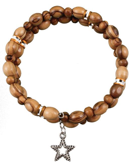 Bracelet, Snake Style, Olive Wood with different attchments, 2.4" / 6 cm