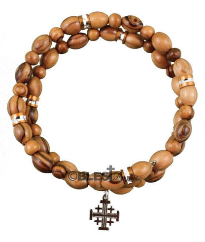 Bracelet, Snake Style, Olive Wood with different attchments, 2.4" / 6 cm