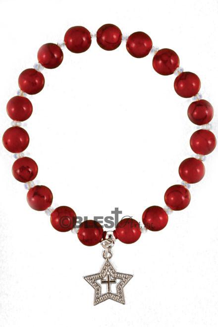 Bracelet, with a Star, Green and Stones, 2.75" / 7.0 cm - Blest Art, Inc. 