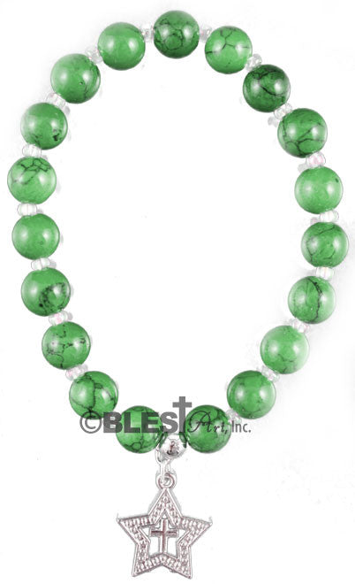 Bracelet, with a Star, Green and Stones, 2.75" / 7.0 cm - Blest Art, Inc. 