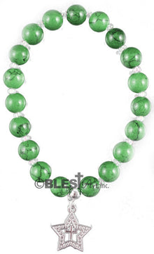Bracelet, with a Star, Green and Stones, 2.75" / 7.0 cm - Blest Art, Inc. 