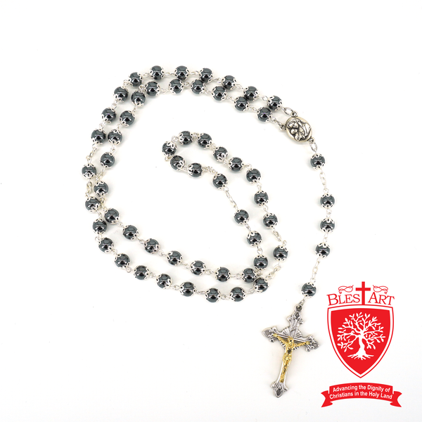 Silver Rosary, With gemstones and Soil from the Holy Land