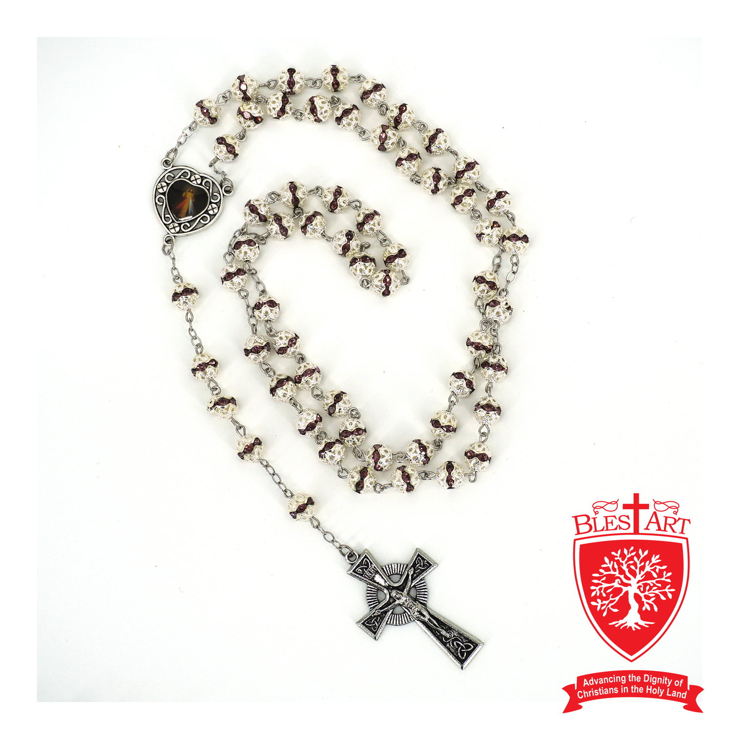 Silver Rosary, With Heart Shape Icon